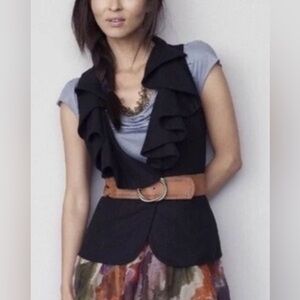 Anthropologie Tabitha Ruffled Wool Blend Vest in Black,size 8,Elegant Victorian